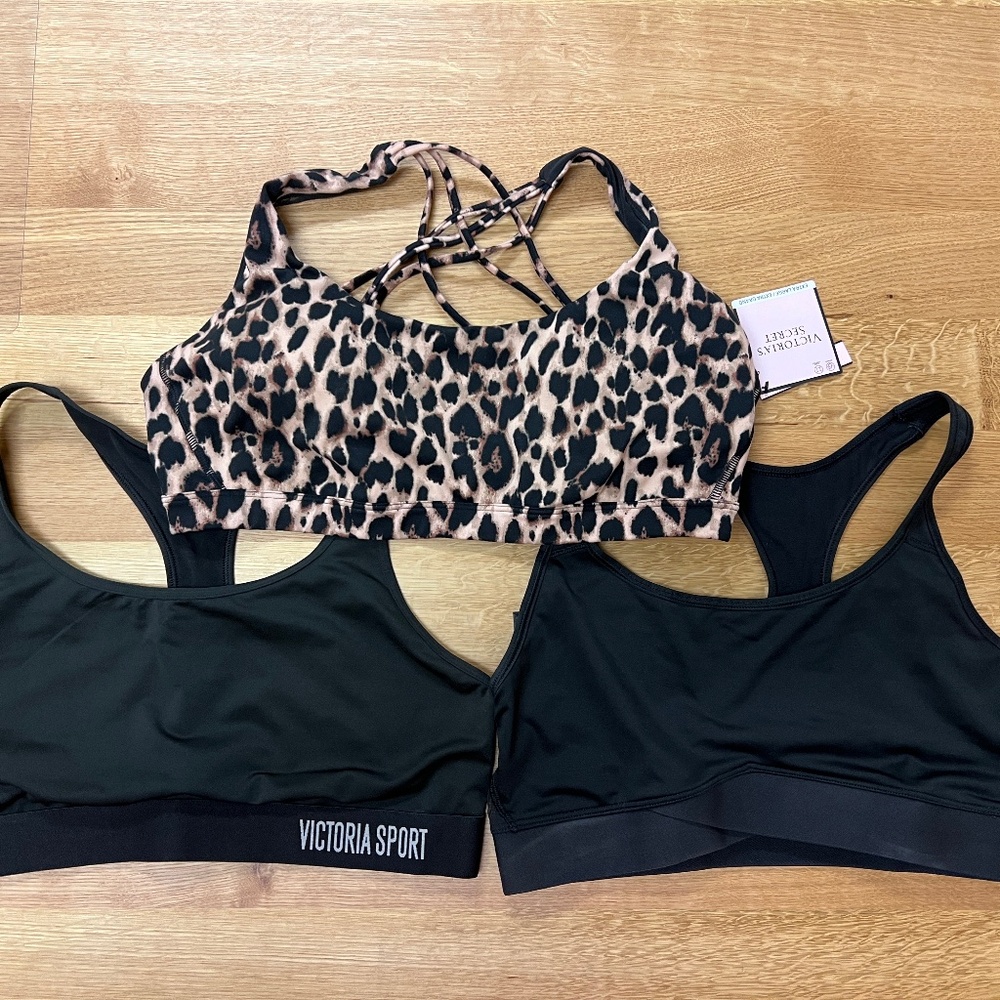 Bundle of Victoria's Secret Sports Bras NWT Leopard Animal Print & Black Size XL